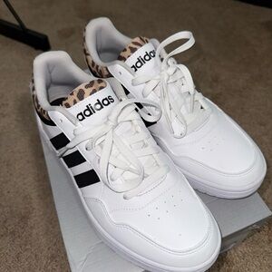 Adidas Women's White and Black Sneakers with Leopard Detail